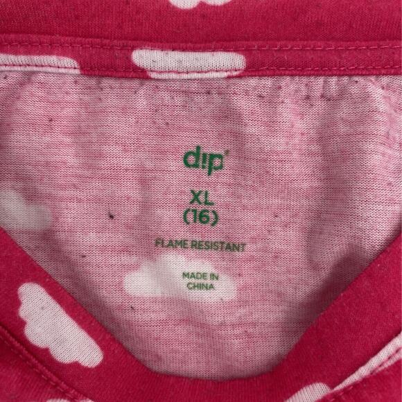 Dip Girls Graphic T-Shirt Pink White All Over Clouds Its Weekend Time Crew XL 16 - Picture 4 of 9